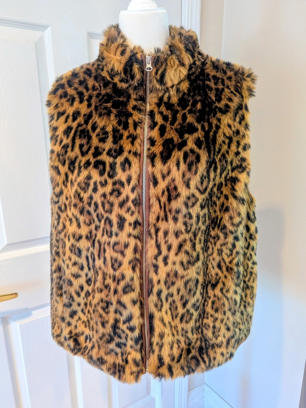 J. Crew Faux Fur Leopard Print Zip-Front Vest in Brown and Black